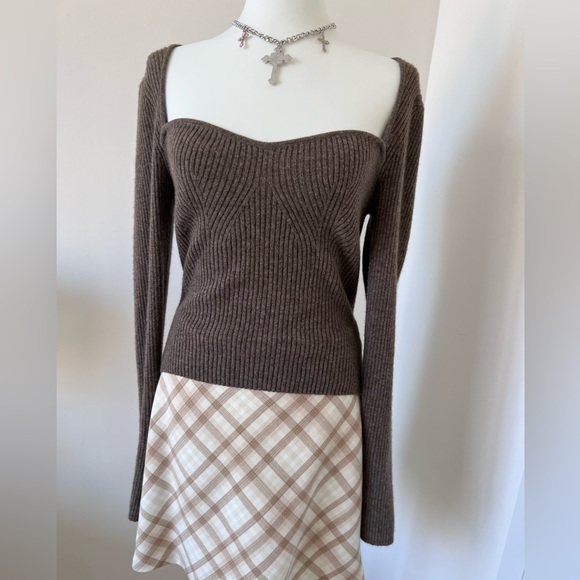 Reformation Brown/Cocoa Glenna Cashmere Sweater Size M | Luxury Quiet Elegance! - Picture 3 of 11